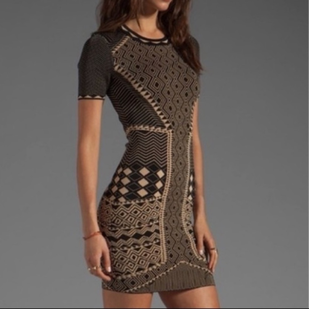 Torn by Ronny Kobo Black Tan Bodycon Mini Dress XS